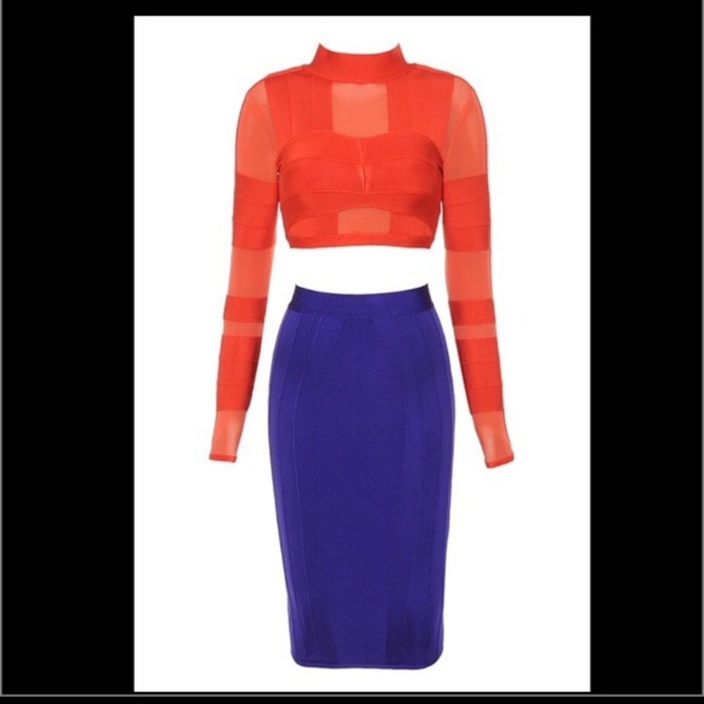 House of CB set long sleeve crop and pencil skirt